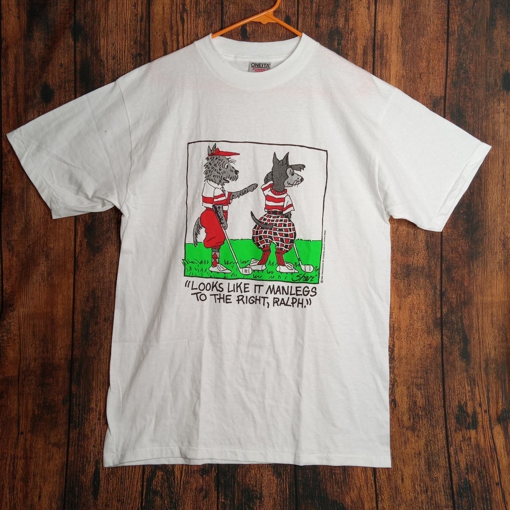 Oneita Power-T Vintage 1994 Single Stitch T-Shirt Dog's Golfing Large